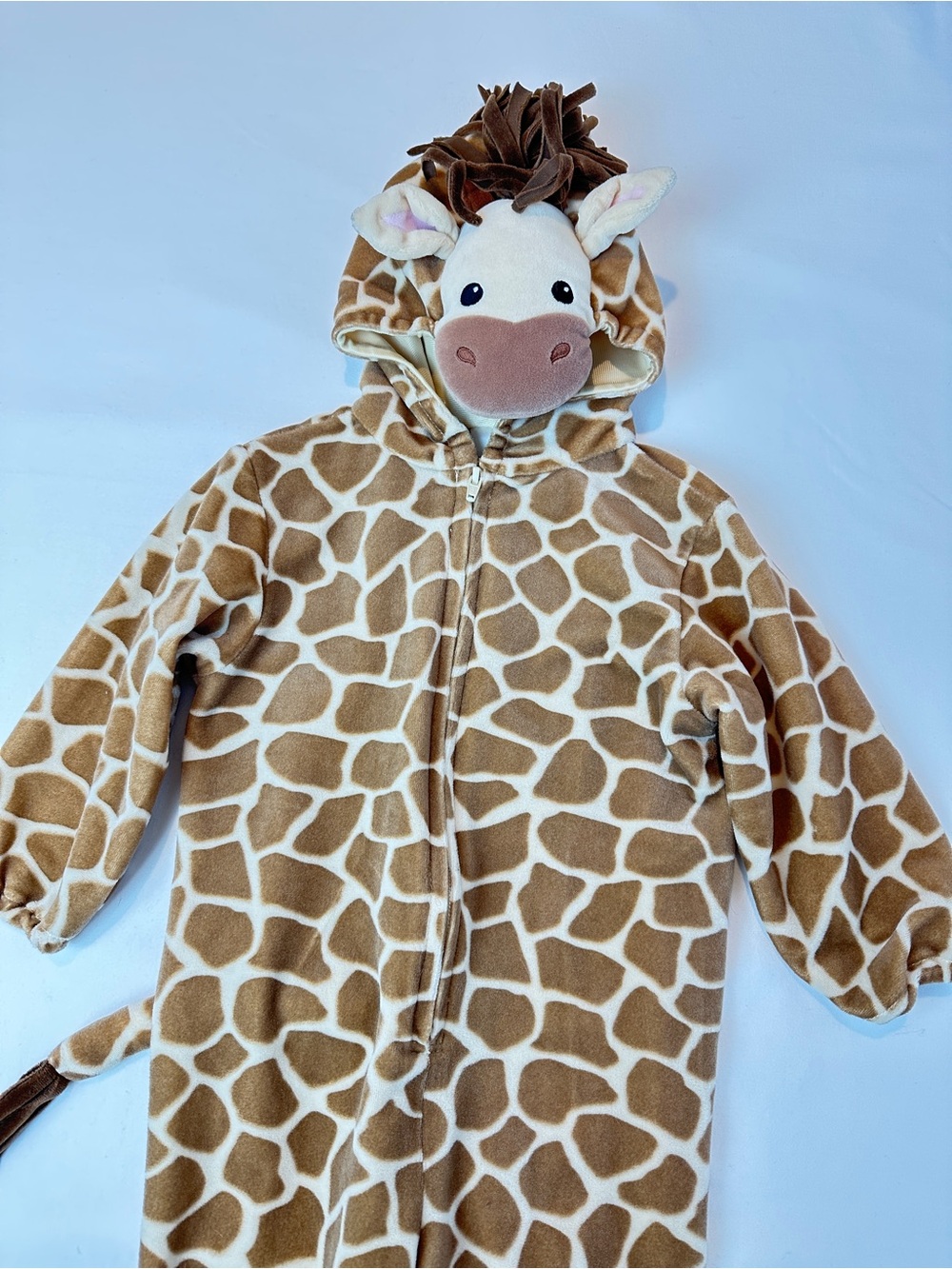 Miniwear Giraffe Hooded Toddler One-Piece Fleece Jumpsuit Costume - Brown/cream